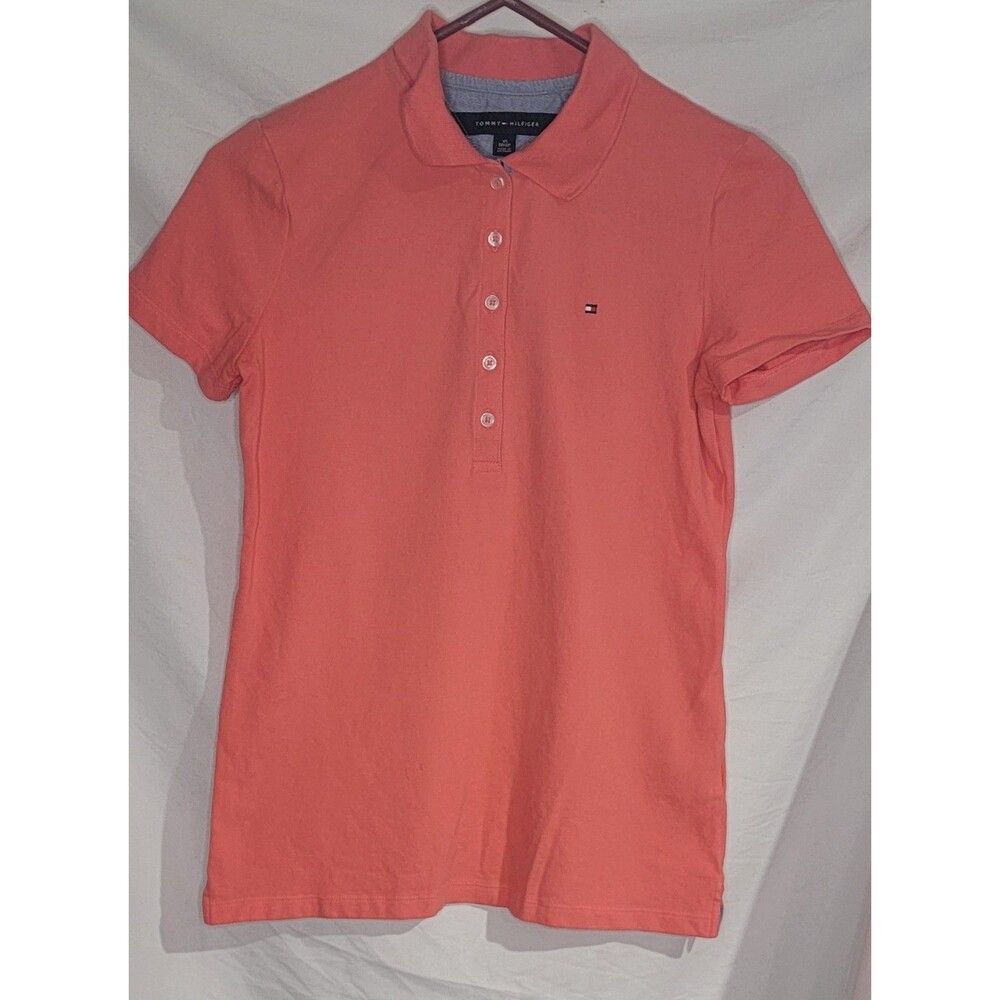 Tommy Hilfiger Womens XL Coral Pink Polo Shirt Classic Fit Short Sleeve Logo Top